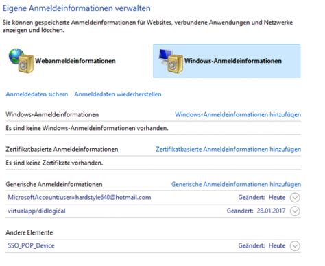 anmeldeinformationsverwaltung auslesen